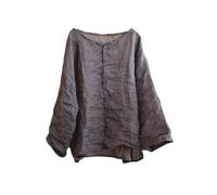 NFYM Womens Summer Lightweight Sheer Button Down Shirt Handmade Threading 3/4 Sleeve Ramie Linen Shirt Blouse, Grey Blue, One Size