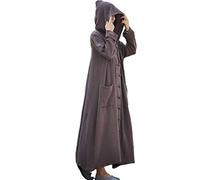 NFYM Women's Trench Coat Hooded Jacket Long Sleeve Chinese Frog Button Comfy Cotton Outwear with Pocket, Coffee, One size