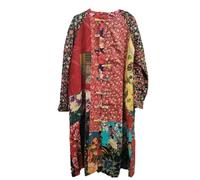 NFYM Women's Trench Coat Long Cotton Linen Floral Print Jacket Cottagecore Clothing Patchwork Outwear Each Piece Unique, Yellow, XL