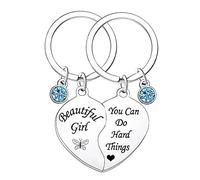 Nfyxcaz 2PCs Inspirational Keychain Gifts For Daughter Birthday Graduation Gift Beautiful Girl You Can Do Hard Things Keyring For Women Girls