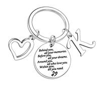 Nfyxcaz A-Z Letter Keychain For Family Best Friend Behind You All Your Memories Inspirational Jewellery Keyring For Sister Brother Birthday Gifts Graduation Present(K)