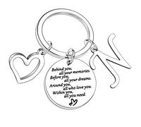Nfyxcaz A-Z Letter Keychain For Family Best Friend Behind You All Your Memories Inspirational Jewellery Keyring For Sister Brother Birthday Gifts Graduation Present(N)