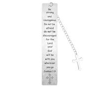 Nfyxcaz Be Strong and Courageous Bible Verse Bookmark - Silver Stainless Steel - 1 Piece - Religious Gift for Men Women - Birthday Graduation Communion Christmas Thanksgiving