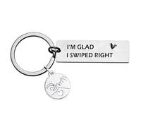 Nfyxcaz Funny Couple Keyring 'I'm Glad I Swiped Right' For Him/Her Valentine's Day Gift, Anniversary, Wedding, Engaged Couples, Unisex - Silver