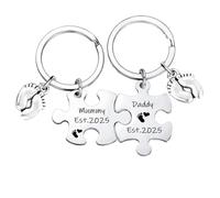 Nfyxcaz New Parents Keyring Daddy Mummy To Be Gifts Pregnancy Announcement Gifts for New Mum Dad First Time Mum Present Est 2025 Keychain