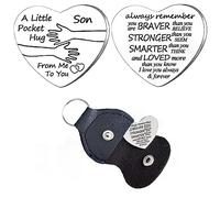 Nfyxcaz Pocket Hug Token Long Distance Gifts for Family Relationship Keepsake Keyring Double Sided Gifts with PU Leather Keychain (pocket hug for son)