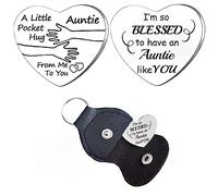 Nfyxcaz Pocket Hug Token Long Distance Gifts for Family Relationship Keepsake Keyring Double Sided Gifts with PU Leather Keychain (pocket hug for auntie)