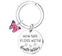 Nfyxcaz Sympathy Gift Remembrance Gifts Memorial Keyring for Women Memorial Gifts for Loss of Mum Grandma Sister Daughter Friends Now She Flies with Butterflies
