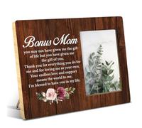 NGAEAK Bonus Mom Gifts, Thank You Gifts for Bonus Mom, Rustic Bonus Mom Wood Picture Frame, Step Mom Gift for Birthady Christmas Mother's Day, Display Photo 4 x 6 Inch