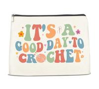 NGAEAK Knitting Gifts for Women Cosmetic Bag, Gifts for Crochet Lovers Knitters Crocheters Zipper Makeup Pouch It's a Good Day to Crochet Small Makeup Bag