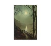 NGANOH Moonlight on The Lake, Roundhay Park, Leeds by John Atkinson Grimshaw Canvas Printed Poster Canvas Art And Wall Art Picture Print Modern Family Bedroom Decors 12x18inch(30x45cm)