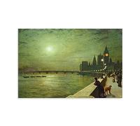 NgAnoh Reflections On Thames by John Atkinson Grimshaw Canvas Printed Poster Canvas Wall Art Decorative Bedroom Modern Home Print Picture Artworkss 12x18inch(30x45cm)