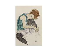 NGANOH Seated Woman with Bent Knee by Egon Schiele Canvas Printed Poster Home Decor Wall Art Hanging Picture Print Bedroom Decorative Paintings Room Aesthetic 08x12inch(20x30cm)