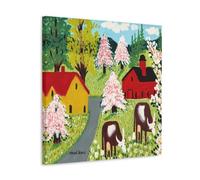 NgAnoh Two Cows in The Field by Maud Lewis Canvas Printed Poster Picture Print Wall Art Painting Canvas Artworks Gift Idea Room Aesthetic 16x16inch(40x40cm)