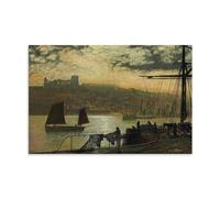 NgAnoh Whitby Abbey And Church by John Atkinson Grimshaw Canvas Printed Poster Art Print Wall Photo Paint Hanging Picture Family Bedroom Decor Gift 16x24inch(40x60cm)