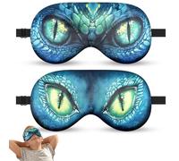 NganSuRong 2 Pcs Dinosaur Dragon Eye Mask Sleep Mask, Funny Silk Eye Sleep Shade with Adjustable Strap Night Blindfold for Kids Adult Children's