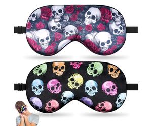 NganSuRong 2 Pcs Skeleton Halloween Sleep Mask for Kids,Silk Blackout Eye Mask for Sleeping with Adjustable Strap, Adult Children's Bedtime Blindfold for Travel & Scary Parties