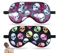 NganSuRong 2 Pcs Skulls Red Roses Sleep Mask Eye Mask, Funny Silk Eye Sleep Shade with Adjustable Strap Night Blindfold for Kids Adult Children's