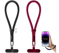 NganSuRong Phone Lanyard, 2 Pack Adjustable Cell Phone Lanyard Strap, Hand Wrist Strap with Tether Tabs for Smartphone (Black-Chinese Red)