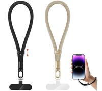 NganSuRong Phone Lanyard, 2 Pack Adjustable Cell Phone Lanyard Strap, Hand Wrist Strap with Tether Tabs for Smartphone (Black-Camel)