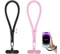 NganSuRong Phone Lanyard, 2 Pack Adjustable Cell Phone Lanyard Strap, Hand Wrist Strap with Tether Tabs for Smartphone (Black-Pink)