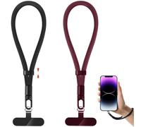NganSuRong Phone Lanyard, 2 Pack Adjustable Cell Phone Lanyard Strap, Hand Wrist Strap with Tether Tabs for Smartphone (Black-Wine Red)