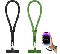 NganSuRong Phone Lanyard, 2 Pack Adjustable Cell Phone Lanyard Strap, Hand Wrist Strap with Tether Tabs for Smartphone (Black-Green)