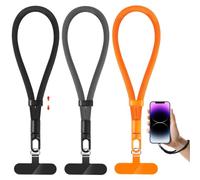 NganSuRong Phone Lanyard, 3 Pack Adjustable Cell Phone Lanyard Strap, Hand Wrist Strap with Tether Tabs for Smartphone (Black-Grey-Orange)