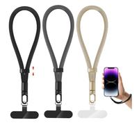 NganSuRong Phone Lanyard, 3 Pack Adjustable Cell Phone Lanyard Strap, Hand Wrist Strap with Tether Tabs for Smartphone (Black-Grey-Camel)