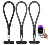 NganSuRong Phone Lanyard, 3 Pack Adjustable Cell Phone Lanyard Strap, Hand Wrist Strap with Tether Tabs for Smartphone (Black-2Grey)