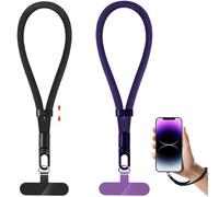 NganSuRong Phone Wrist Strap, 2 Pack Adjustable Anti Theft Phone Lanyard Hand Wrist Strap with Tether Tabs for Cellphone and Case (Black-Purple)