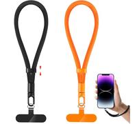 NganSuRong Phone Wrist Strap, 2 Pack Adjustable Anti Theft Phone Lanyard Hand Wrist Strap with Tether Tabs for Cellphone and Case (Black-Orange)