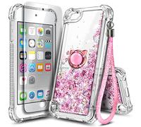 NGB iPod Touch Case with HD Screen Protector and Ring Holder for Girls Women Kids, Glitter Liquid Soft TPU Clear Cute Case for Apple iPod Touch 7th/6th/5th Generation - Rose Gold