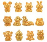 Ngbbby 12PCS Chinese Zodiac Animal Figure Set, Feng Shui Resin Mini Animals Figurines for New Year Celebration Table Decoration