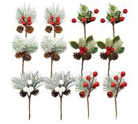 Ngbbby 12Pcs Christmas Tree Picks Realistic Red Berry Stems with Pinecones Assorted Christmas Tree Picks and Sprays for Holiday Flower Wreaths Garden, Crafts