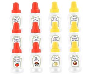 Ngbbby 12Pcs Mini Ketchup Bottle, 1.2x3 Empty Mini Condiment Squeeze Bottles, Plastic Salad Dressing Containers with Sealing Lid for Soy Sauce, Honey, Salad Dressing, Picnic, Camping, Ketchup Bottle