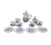 Ngbbby 15PCS 1:12 Scale Miniature Porcelain Tea Set, Marigold Pattern Mini Tea Cups Teapot Plates for Doll House Kitchen