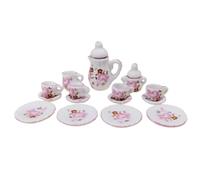 Ngbbby 15PCS 1:12 Scale Miniature Porcelain Tea Set, Rose Pattern Mini Tea Cups Teapot Plates for Doll House Kitchen