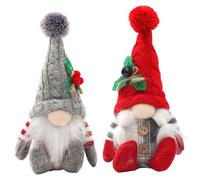 Ngbbby 2Pcs Christmas Gnomes 10in Crochet Cute Faceless Christmas Plush with Hat Sitting Gnome Decor for Kids Adults, Red and Grey, Gnomes