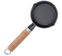 Ngbbby 4 Inch Round Non-Stick Mini Frying Pan with 2 Pouring Spout, Portable Small Egg Pan with Hanging Wooden Handle for Stove Gas Induction Hob, 6 Inch Cast Iron Skillet
