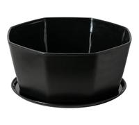 Ngbbby 5.9" Succulent Pots, Ceramic Succulent Planter Pots with Drainage Hole, Shallow Plant Pot, Flower Pot for Indoor Plants Round Shallow Bonsai with Bamboo Tray, Black, bonsai