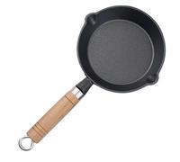 Ngbbby 6 Inch Round Non-Stick Mini Frying Pan with 2 Pouring Spout, Portable Small Egg Pan with Hanging Wooden Handle for Stove Gas Induction Hob, 6 Inch Cast Iron Skillet