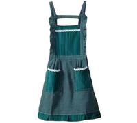 Ngbbby Apron for Women 29.5 Inch Long Plaid & Striped Green Apron with Lace Decor, Back Tie & Front Pockets Breathable Cotton Aprons for Cooking, Gardening, Craft
