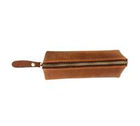 Ngbbby Leather Pencil Case 6.7x2.4x2 Inch, Vintage Leather Pencil Pouch with Zipper, Brown Case Portable Pouch for Men, Women and Artists, Work, Office, School