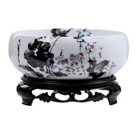 Ngbbby Lotus Planter with Base Ceramic Water Lily Lotus Bowl Planter Decorative Round Flowerpot for Garden Balcony