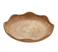 Ngbbby Rattan Tray 9.84x1.57 Inch Decorative Natrual Woven Round Serving Tray Platters Container for Table Centerpiece Kitchen Counter, Wicker