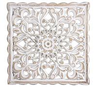 Ngbbby Wood Wall Decor Floral, Hollow Carved Wood Wall Art Vintage, White Decorative Mandala Art 12x12x0.5, Hanging Panel with Mandala Design for Hallway, Bedroom
