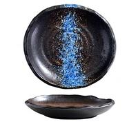 NGDECOR Ceramic Dinner Plates Set, 7 Inch Irregular Shape Tableware Sushi Snack Plates, Set of 4, Scratch Resistant, Porcelain Fluted Suitable for Steak, Pasta, Pizza, Home, Party, Restaurant,Blue