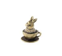 NGDFGR Brass Coffee Cup Rabbit Figurines,Metal Rabbit Miniature Statue Sculpture Desktop Ornament Home Bonsai Micro Landscape Decor Accessories