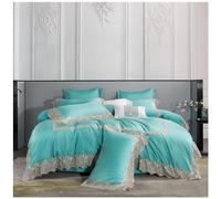 NGDFGR French Romantic Style 1000Tc Cotton Bedding Set 4Pcs White Duvet Cover Set Flat Sheet Pillowcase Lace Bed Set Compatible With Adult,Blue-King